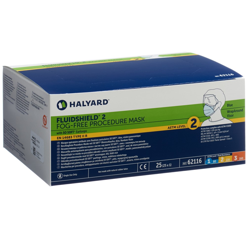 HALYARD Mask Fluidshield 2 visière IIR élas 25 pce