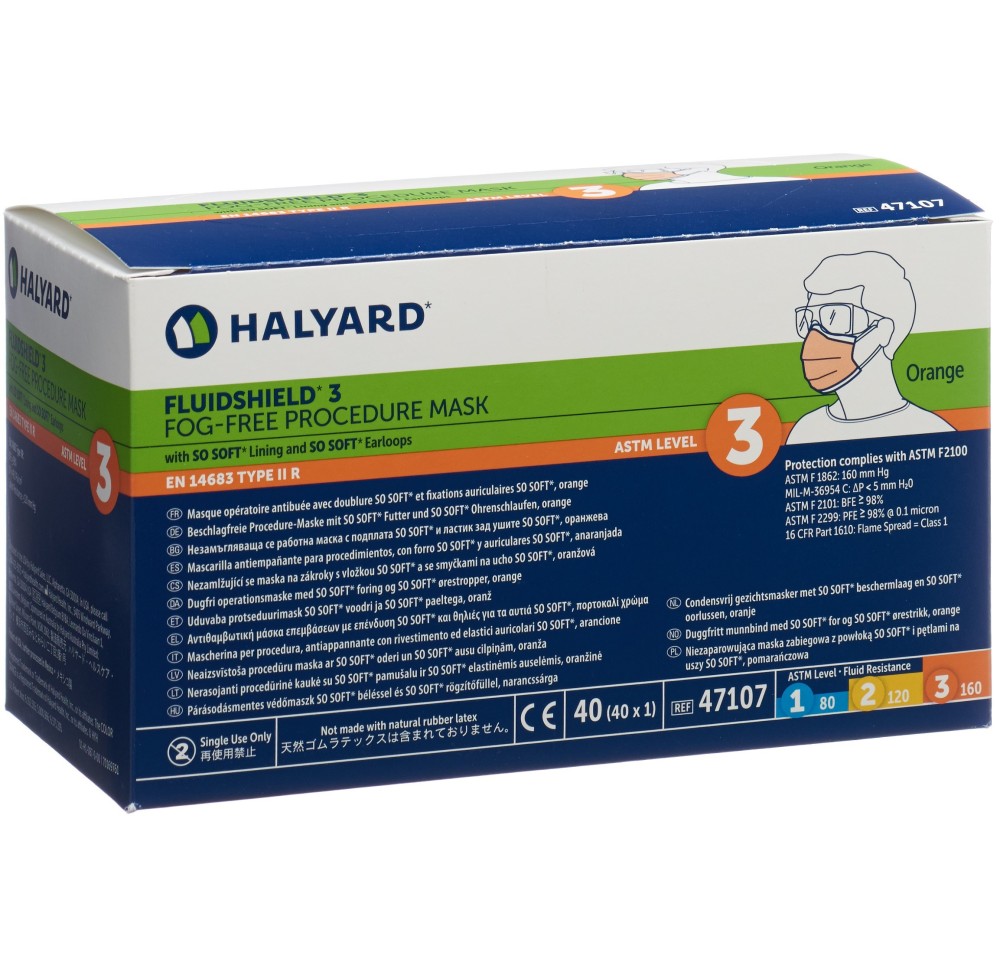 HALYARD Mask Fluidshield 3 So Soft IIR élas 40 pce