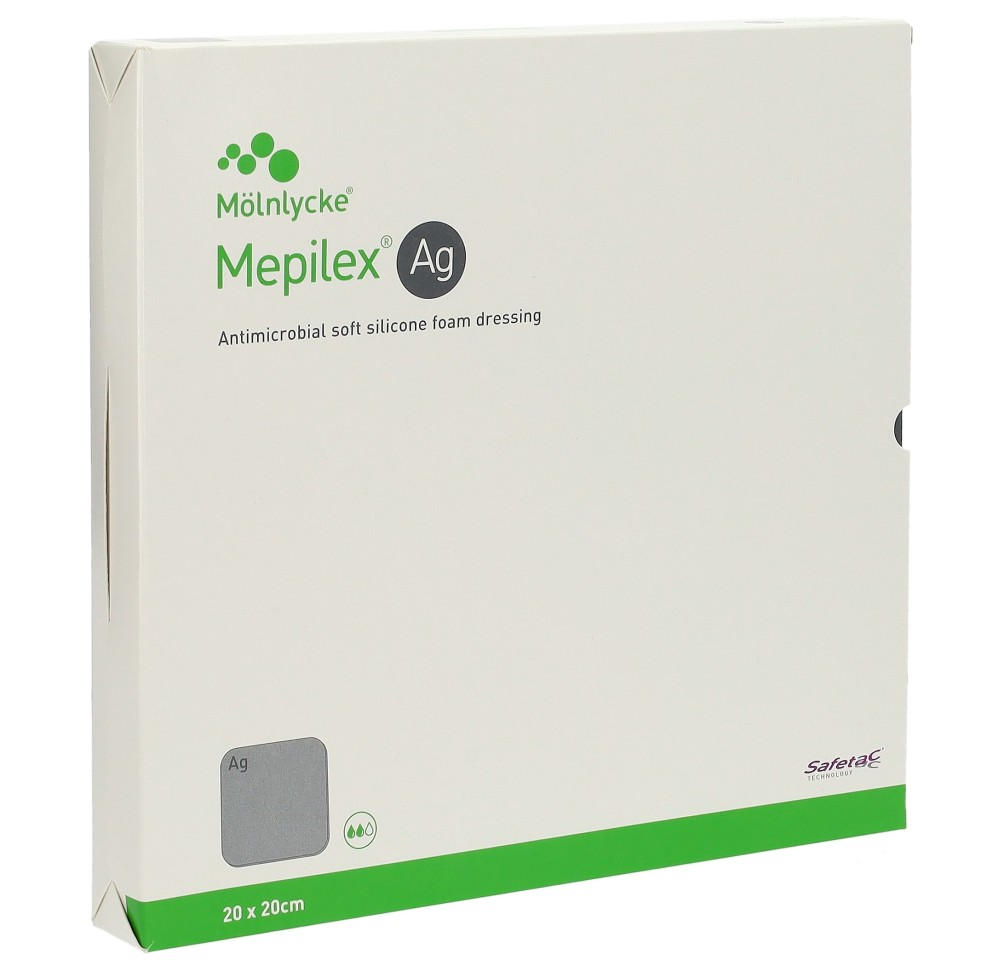 MEPILEX Ag pans hydrocel Safetac 20x20cm sil 5 pce