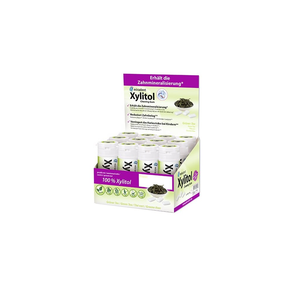 MIRADENT Xylitol Chewing Gum thé vert 12 x 30 pce