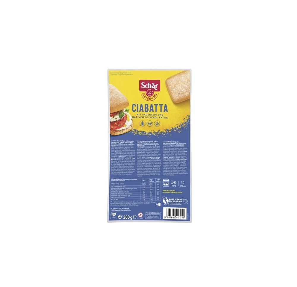 SCHÄR ciabatta pain précuit 4 x 50 g SCHÄR ciabatta pain précuit 4 x 50 g