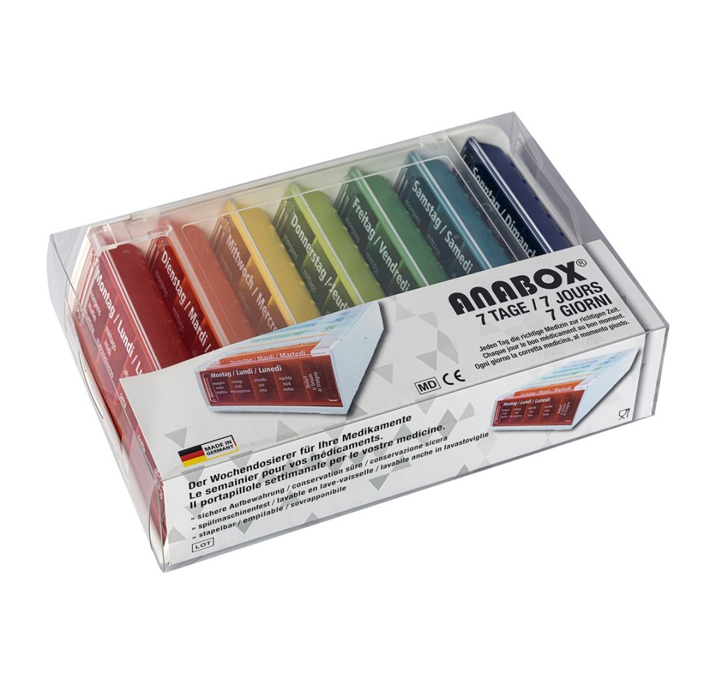 ANABOX distributeur médicaments 7jours multicolore ANABOX distributeur médicaments 7jours multicolore