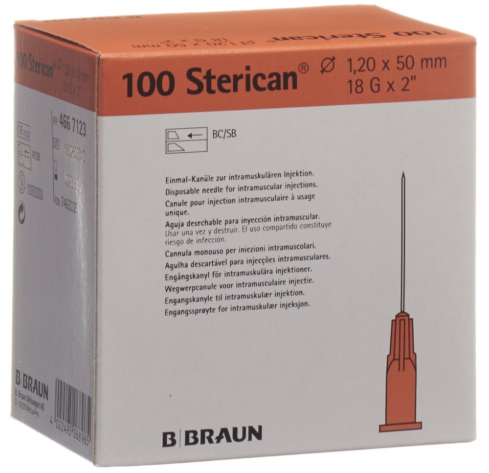 STERICAN aigui 18G 1.20x50mm rose luer 100 pce