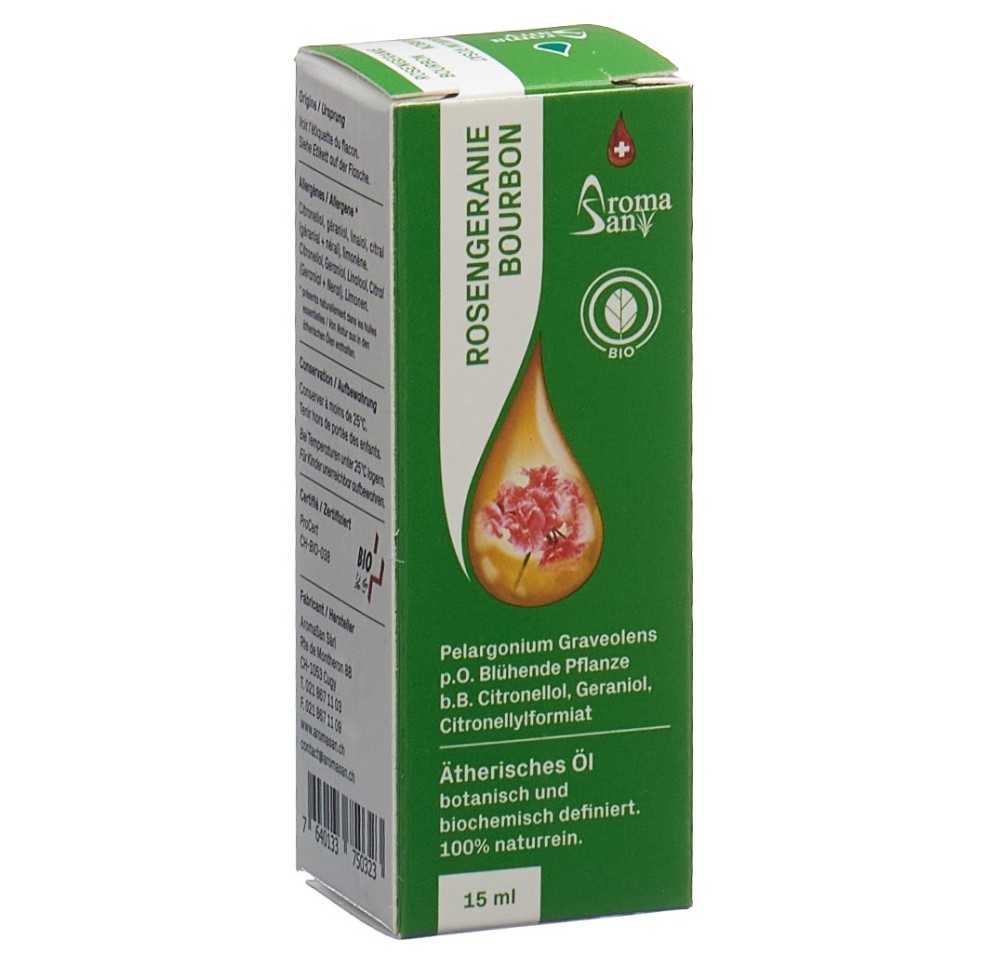 AROMASAN géranium odorant huil ess étui bio 15 ml AROMASAN géranium odorant huil ess étui bio 15 ml