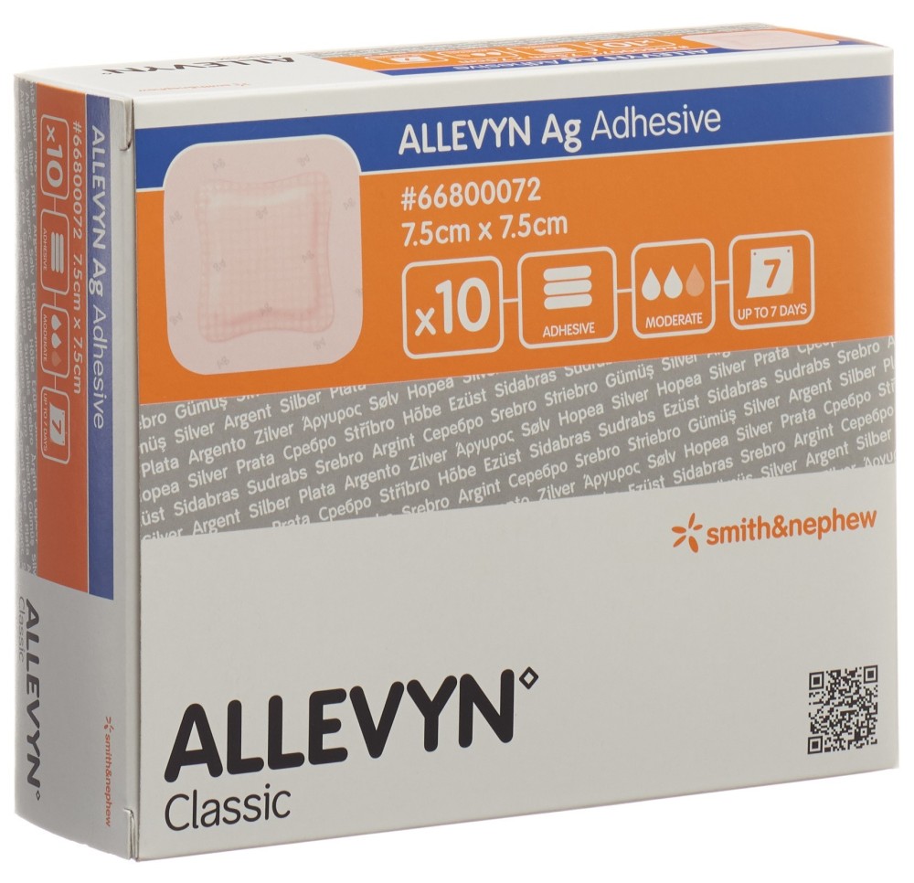 ALLEVYN AG ADHESIVE pans hydroc 7.5x7.5cm 10 pce
