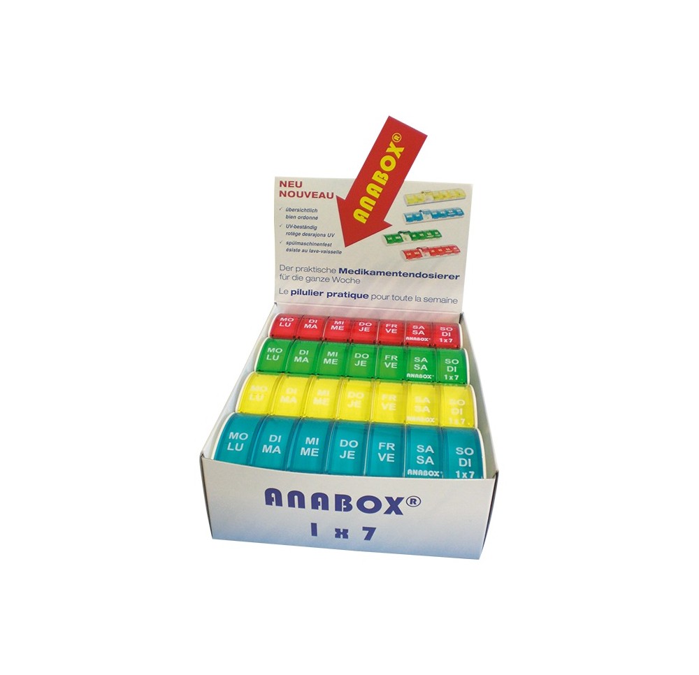 ANABOX présentoir distrib médicaments 1x7 à 12p ANABOX présentoir distrib médicaments 1x7 à 12p