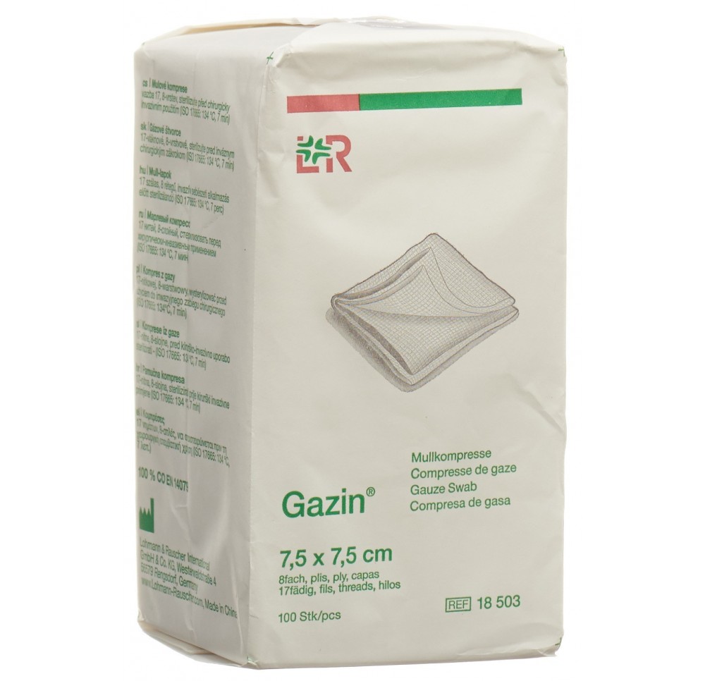 GAZIN compresses gaze 7.5x7.5cm 8p n st 100 pce