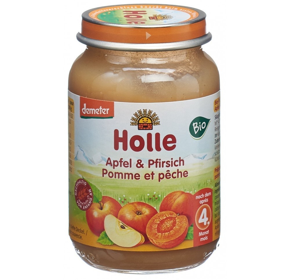 HOLLE pomme & pêche bio verre 190 g