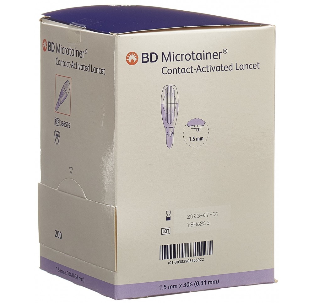 BD MICROTAINER lancettes cont 30Gx1.5mm vi 200 pce