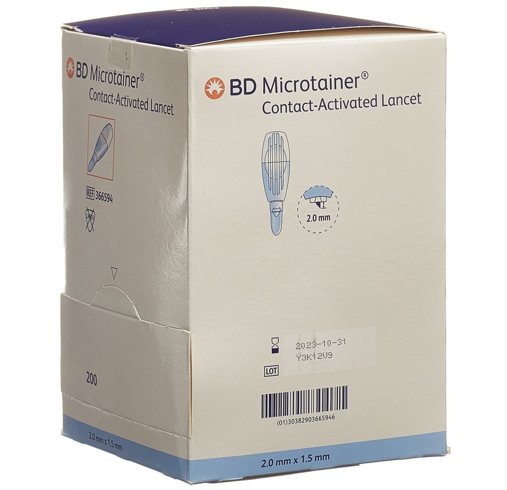 BD MICROTAINER lancettes cont 1.5x2mm bleu 200 pce