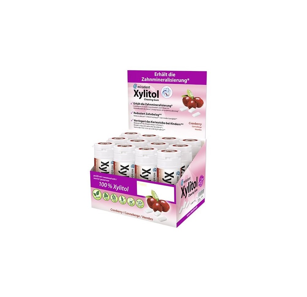 MIRADENT Xylitol Chewing Gum cranberry 12 x 30 pce