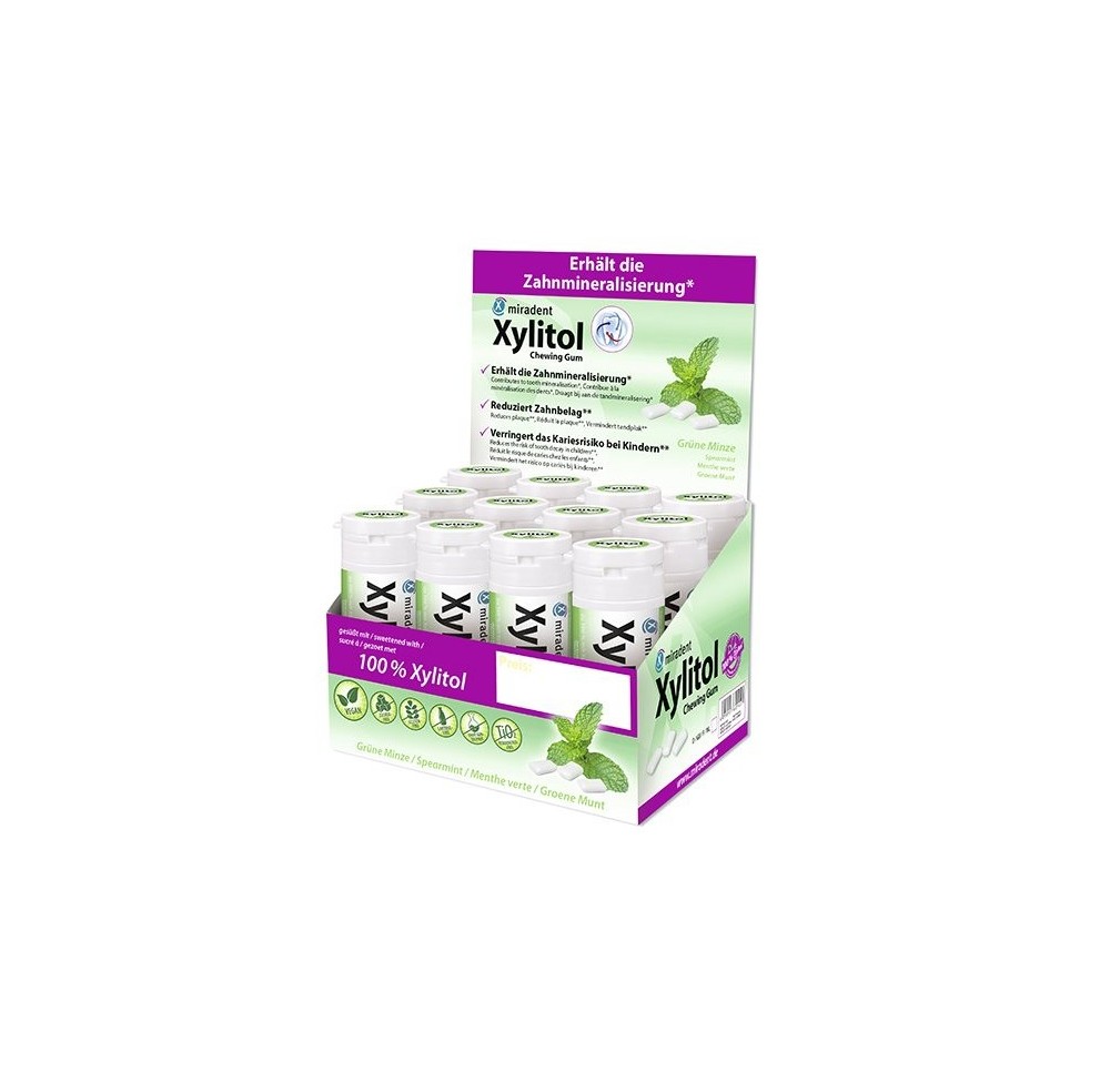 MIRADENT Xylitol Chewing Gum spearmint 12 x 30 pce