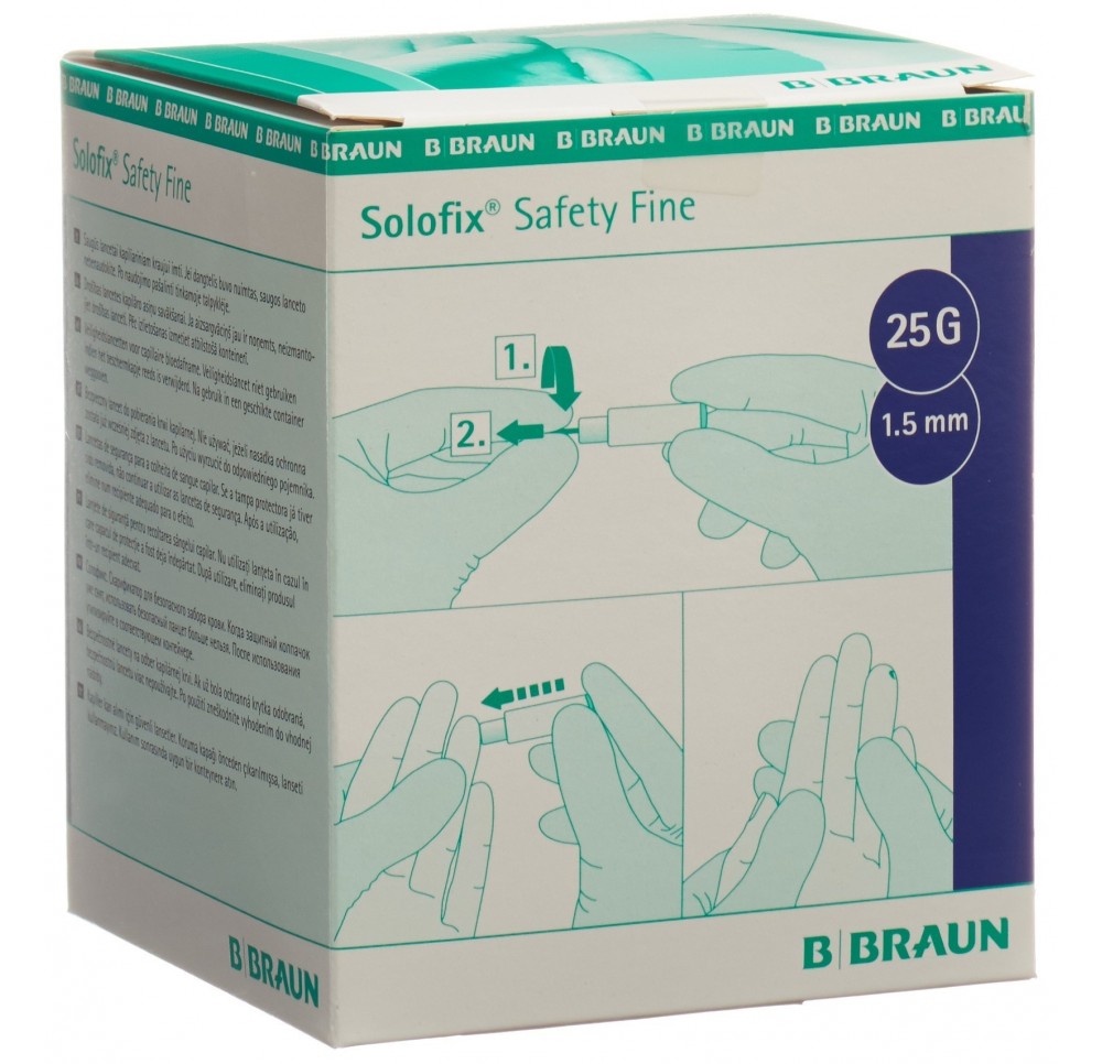 SOLOFIX SAFETY lancette fine 25 G x 1.5mm 200 pce