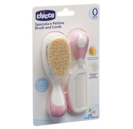 CHICCO brosse et peigne soie naturelle pink 0m+