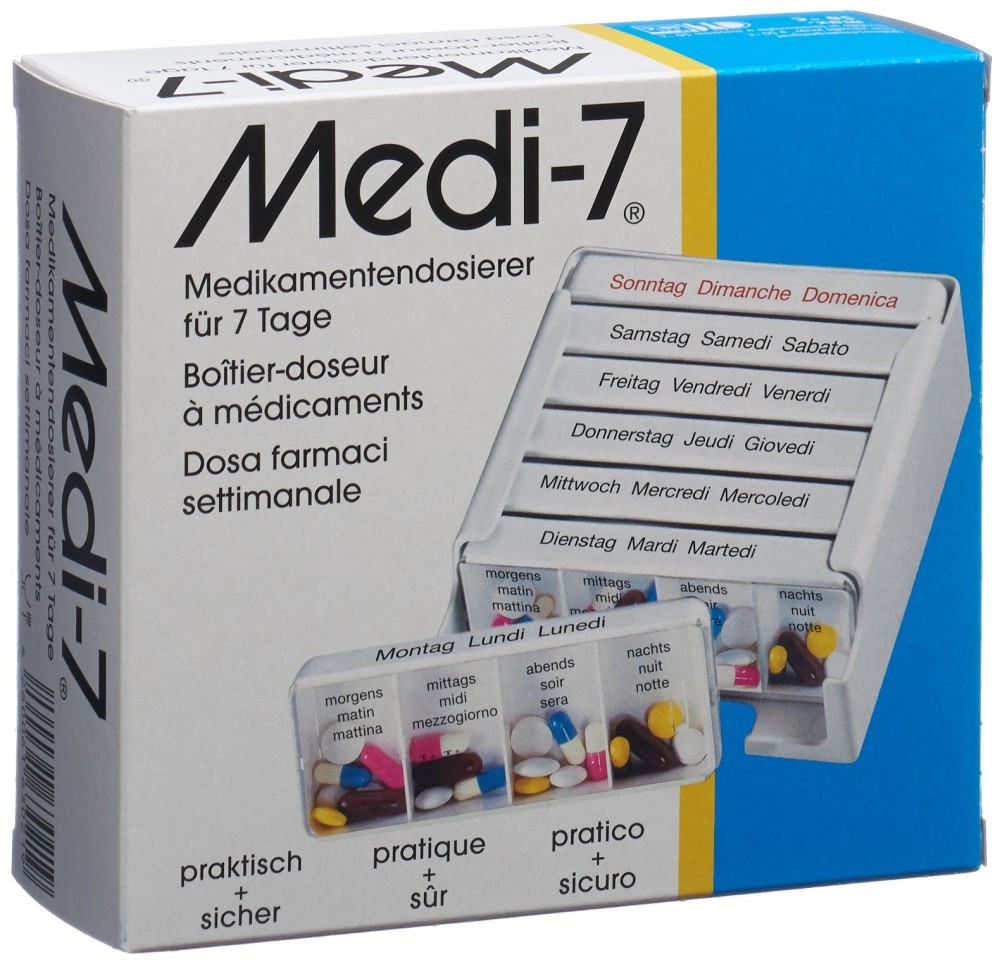 MEDI-7 pilulier semainier 7 jours all/fr/it blanc MEDI-7 pilulier semainier 7 jours all/fr/it blanc