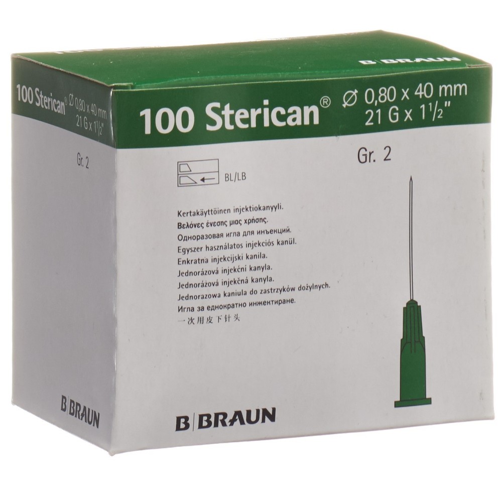 STERICAN aigui 21G 0.80x40mm vert luer 100 pce