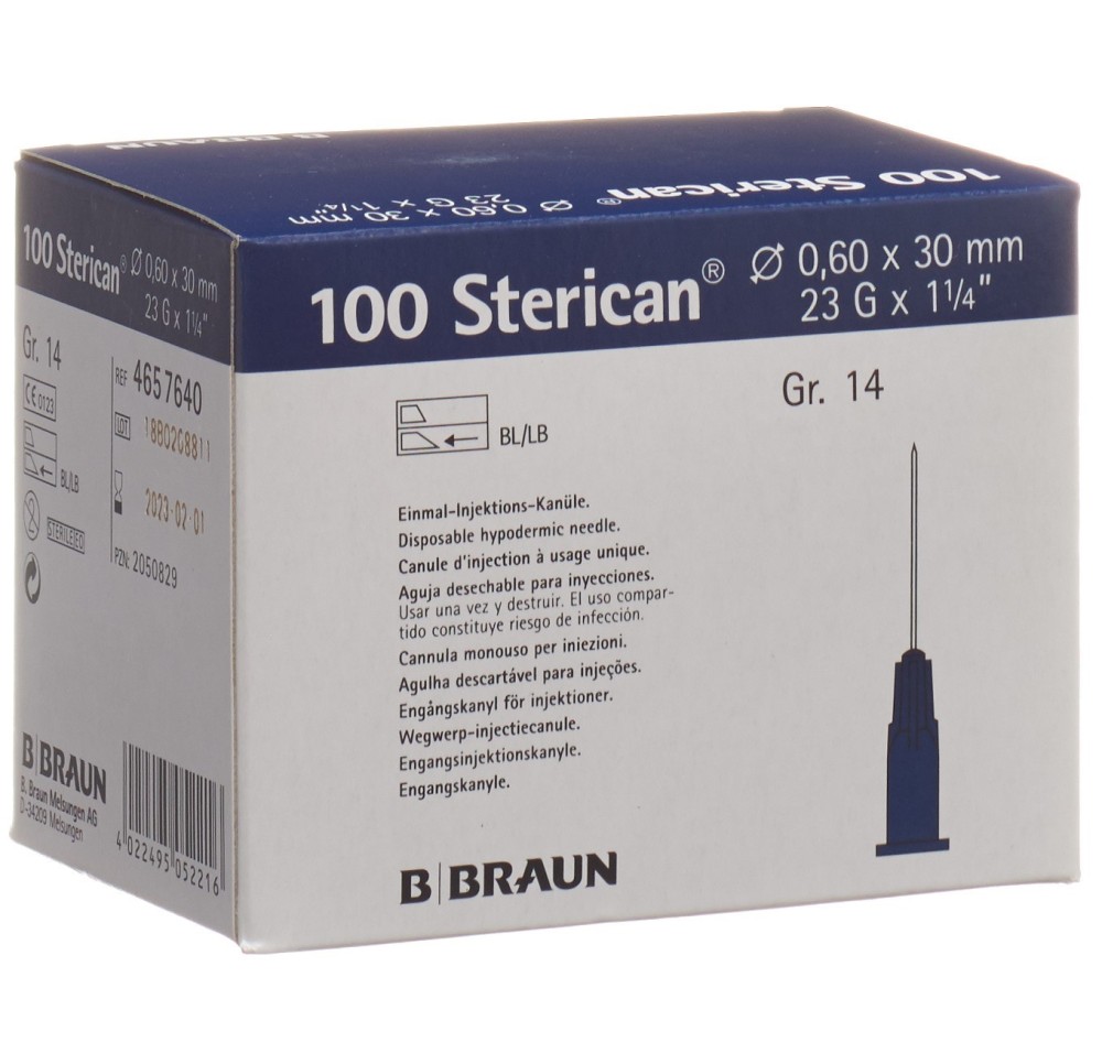 STERICAN aigui 23G 0.60x30mm bleu luer 100 pce