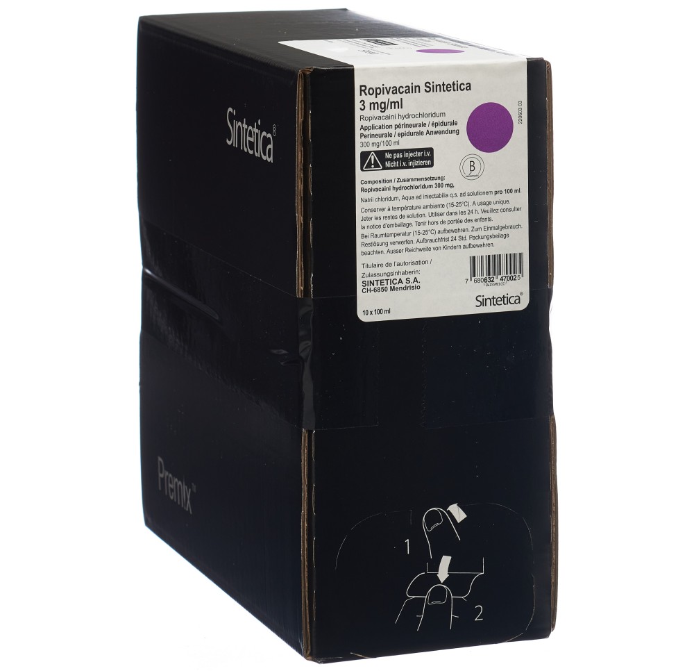 ROPIVACAIN Sintetica 3 mg/ml 100ml poche 10 pce ROPIVACAIN Sintetica 3 mg/ml 100ml poche 10 pce