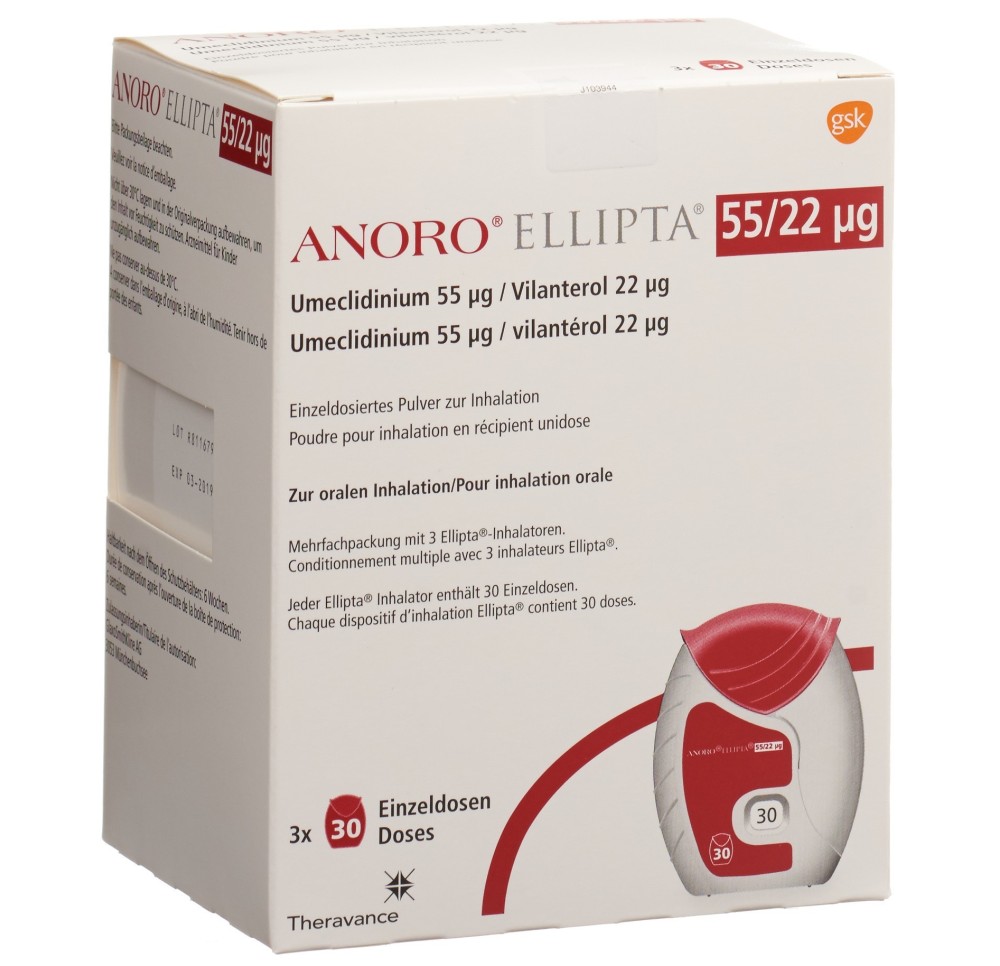 ANORO ELLIPTA pdr inh 55mcg/22mcg 3 x 30 dos ANORO ELLIPTA pdr inh 55mcg/22mcg 3 x 30 dos