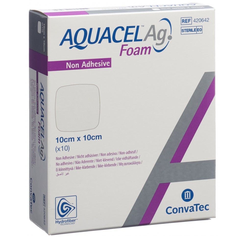 AQUACEL Ag Foam non-adhésif 10x10cm 10 pce