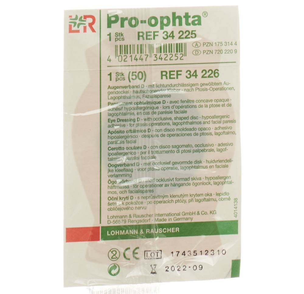 PRO-OPHTA D compresse oculaire opaque chair PRO-OPHTA D compresse oculaire opaque chair