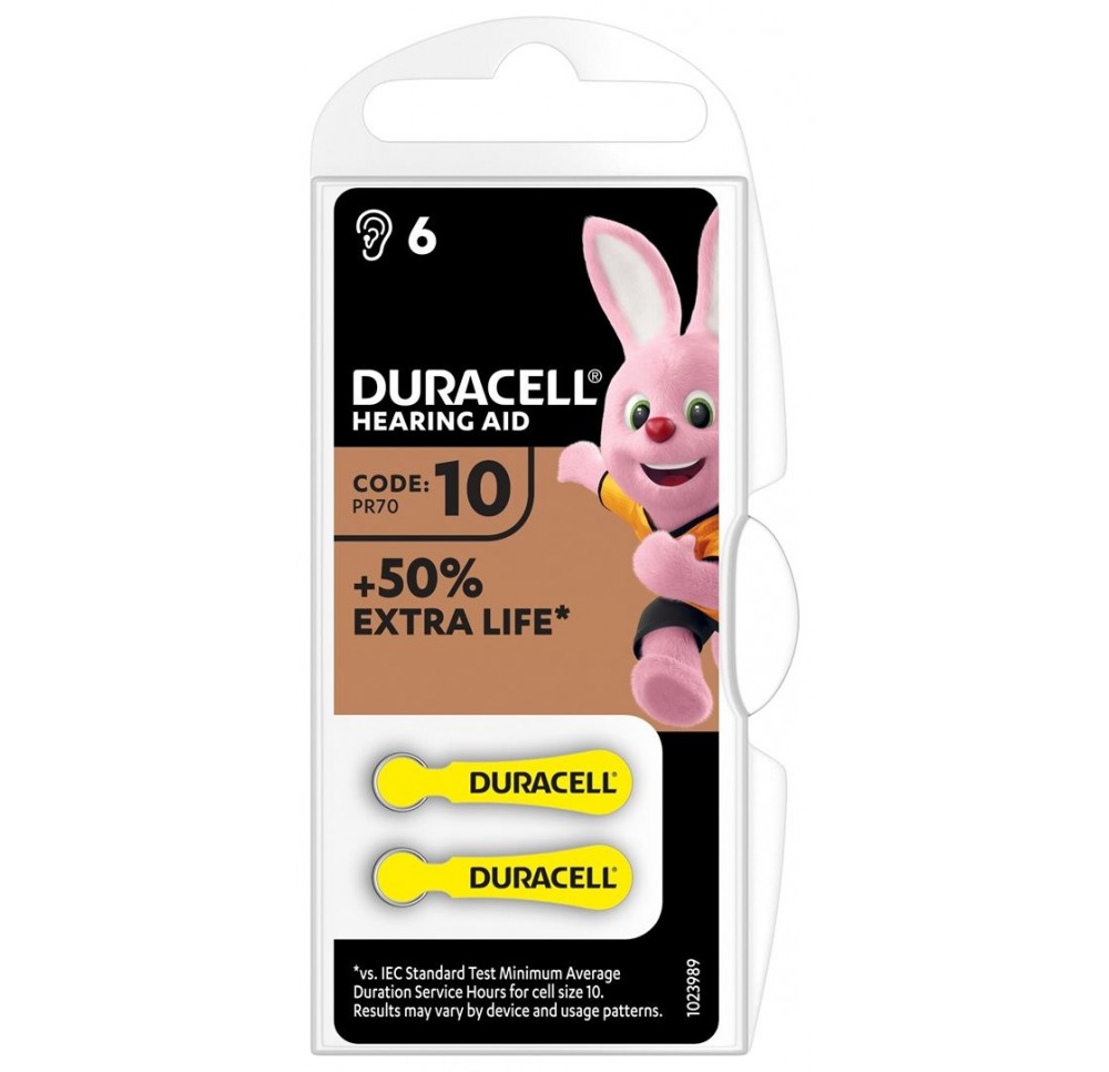 DURACELL pile EasyTab 10 Zinc Air D6 1.4V 6 pce