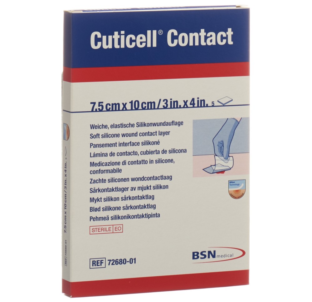 CUTICELL Contact pansem silic plaie 7.5x10cm 5 pce