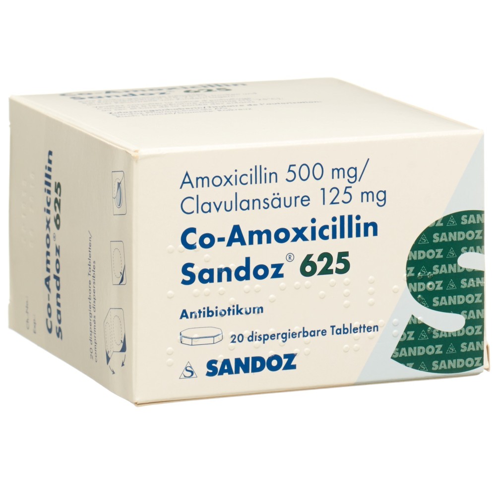 CO-AMOXICILLINE Sandoz cpr disp 625 mg 20 pce CO-AMOXICILLINE Sandoz cpr disp 625 mg 20 pce