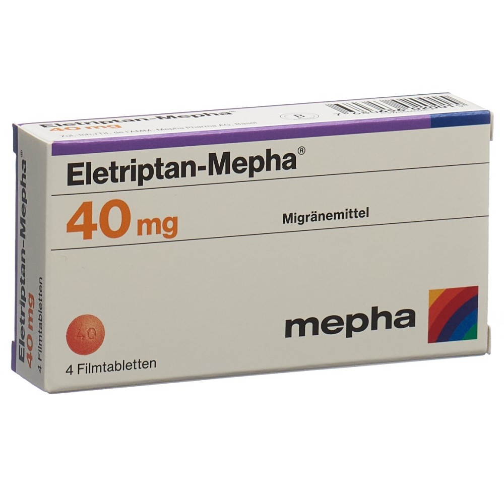 ELETRIPTAN Mepha cpr pell 40 mg 4 pce ELETRIPTAN Mepha cpr pell 40 mg 4 pce