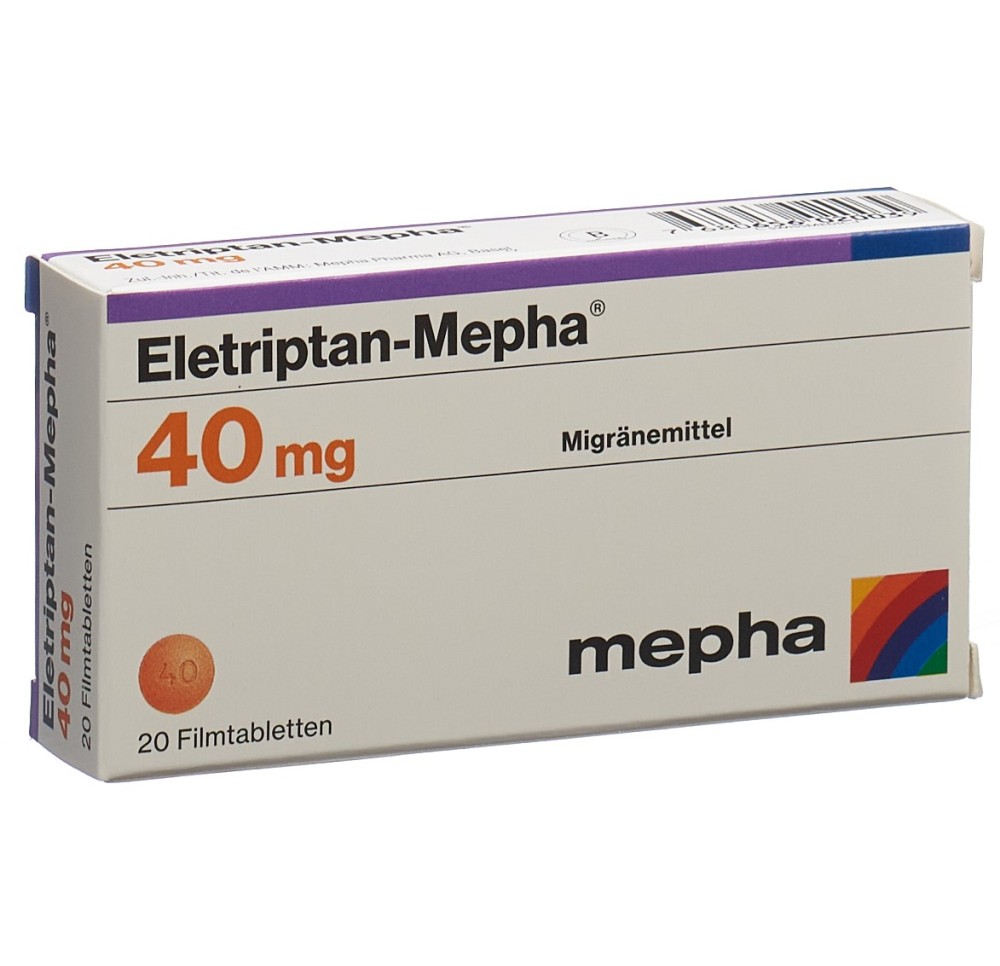ELETRIPTAN Mepha cpr pell 40 mg 20 pce ELETRIPTAN Mepha cpr pell 40 mg 20 pce
