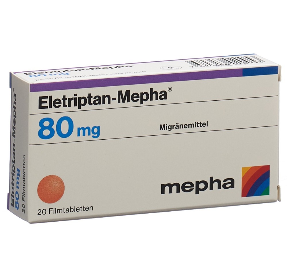 ELETRIPTAN Mepha cpr pell 80 mg 20 pce ELETRIPTAN Mepha cpr pell 80 mg 20 pce