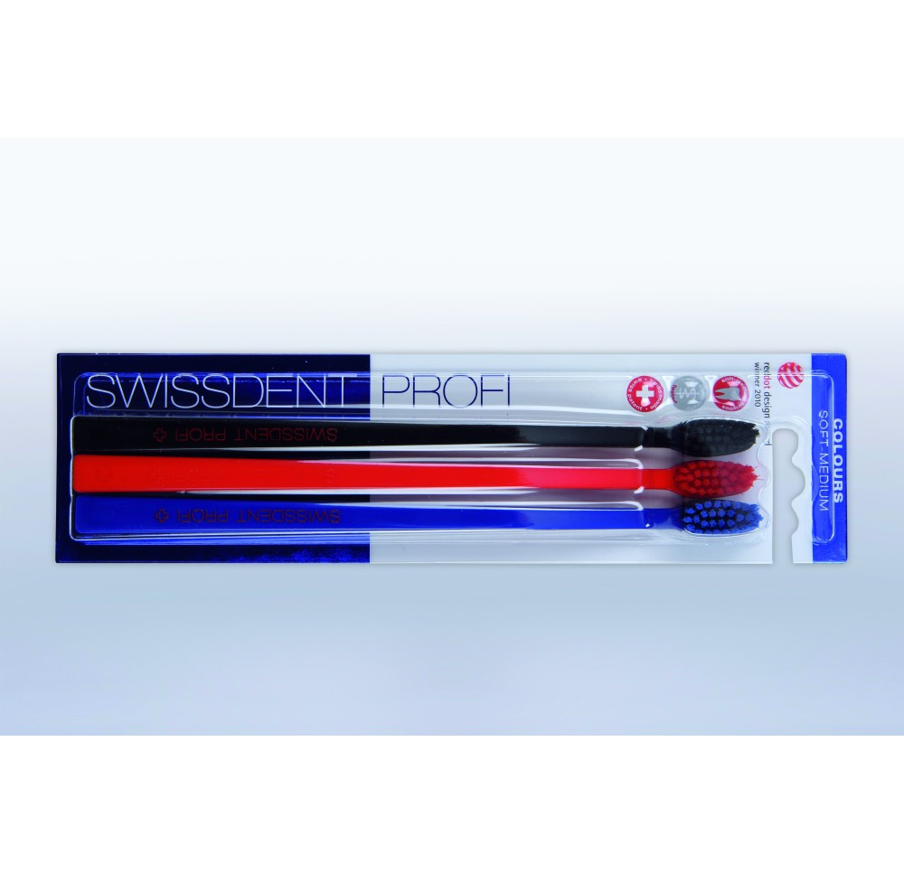 SWISSDENT Colours brosse dents trio noir roug bleu