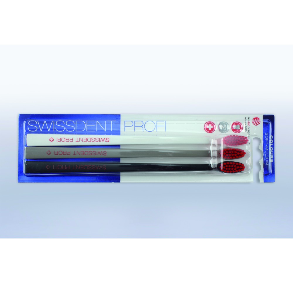 SWISSDENT Colours brosse dents trio blan gris noir