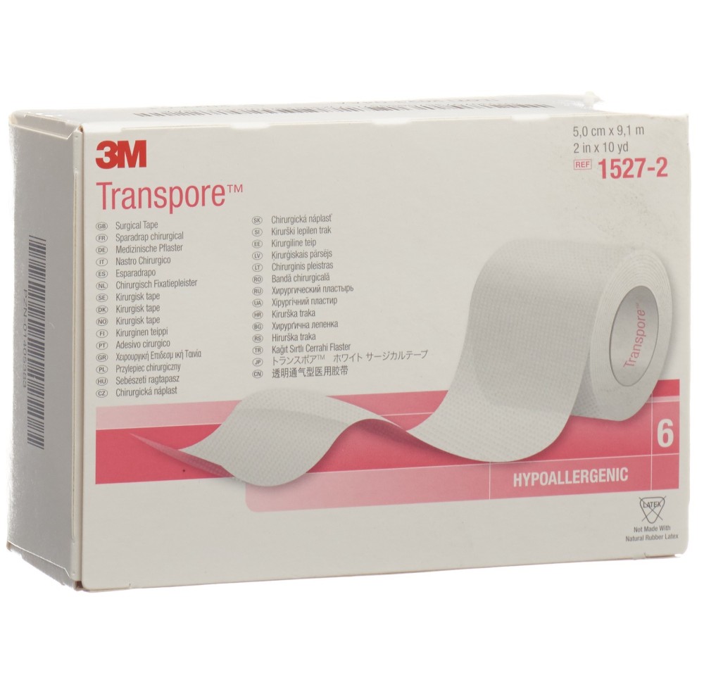 3M TRANSPORE sparadrap 50mmx9.14m transp 6 pce