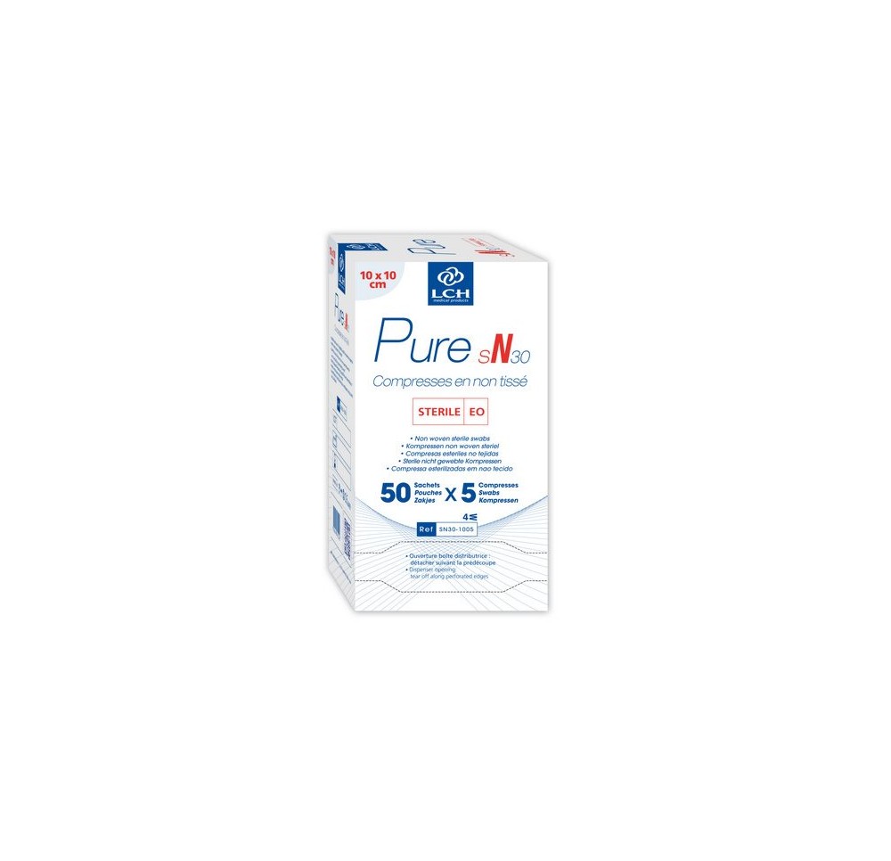 LCH compr n-tissé 10x10cm 30g/m2 st bla 50 x 5 pce