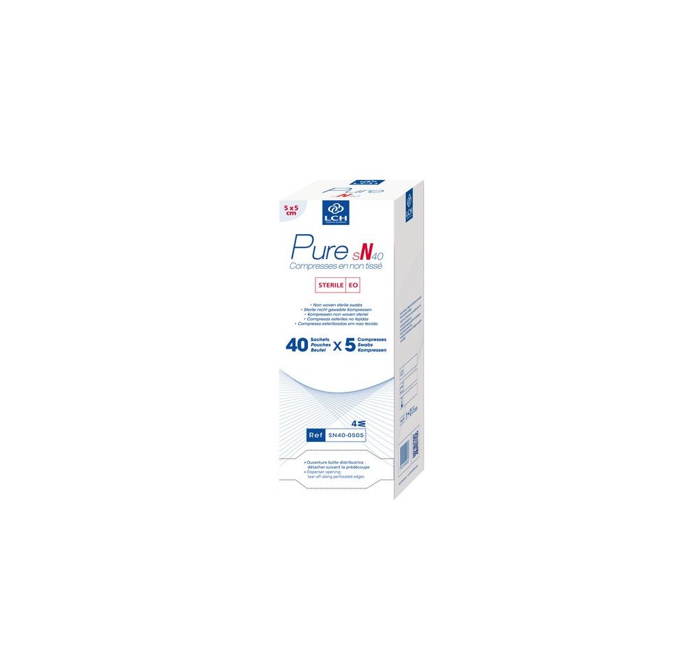 LCH compr n-tissé 5x5cm 40g/m2 st blanc 40 x 5 pce