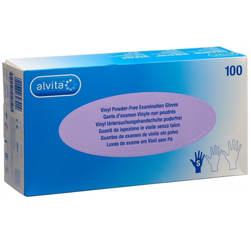 ALVITA gants d'examen vinyle S non poudrés 100 pce