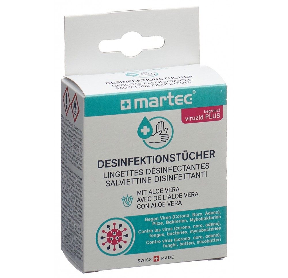 MARTEC Lingettes désinfectantes a aloe vera 10 pce