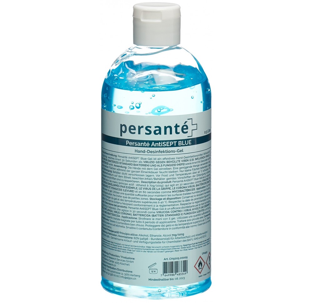 PERSANTE AntiSEPT Blue Gel désinf mains fl 500 ml