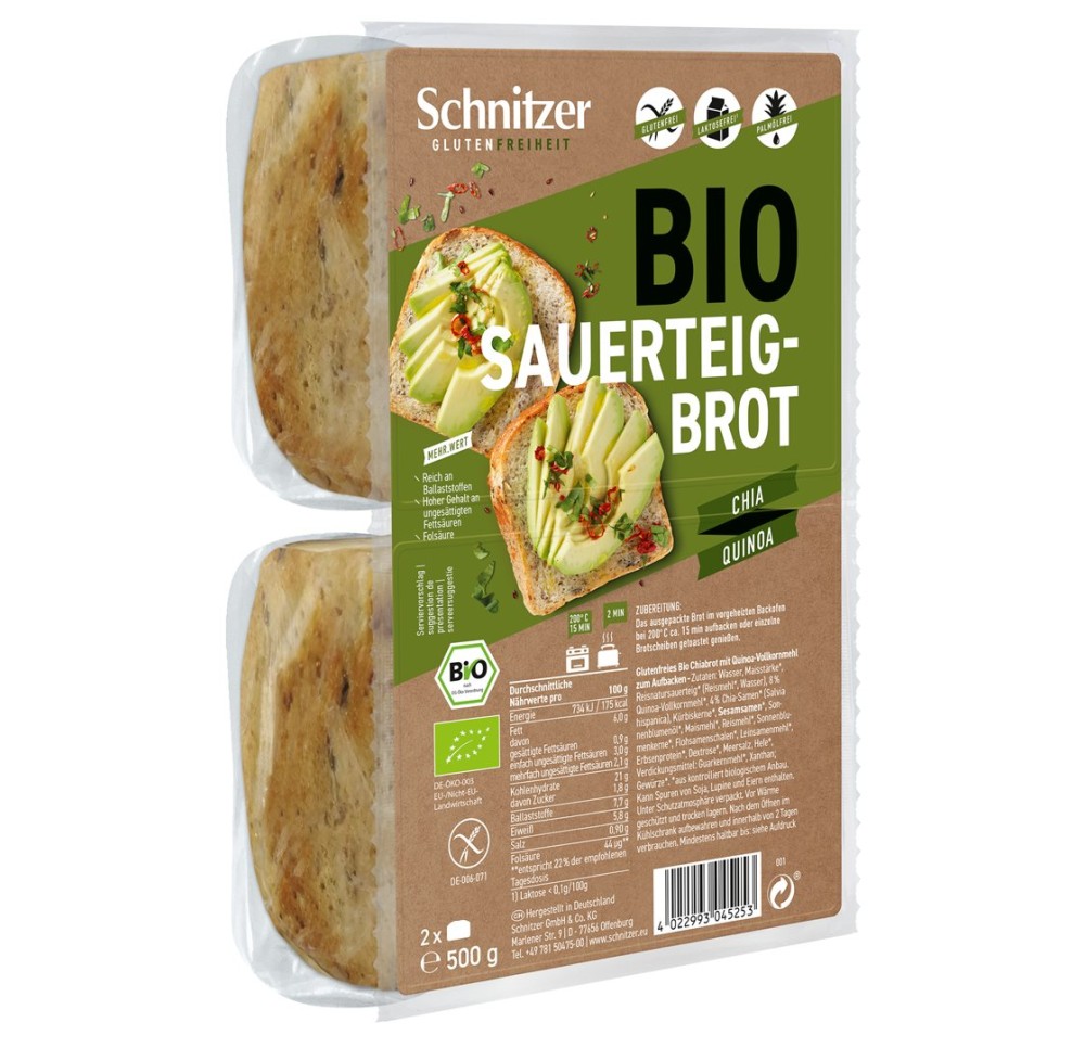SCHNITZER Bio pain au levain chia quinoa 500 g SCHNITZER Bio pain au levain chia quinoa 500 g
