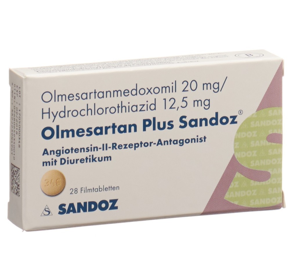OLMESARTAN PLUS Sandoz cpr pell 20/12.5mg 28 pce OLMESARTAN PLUS Sandoz cpr pell 20/12.5mg 28 pce