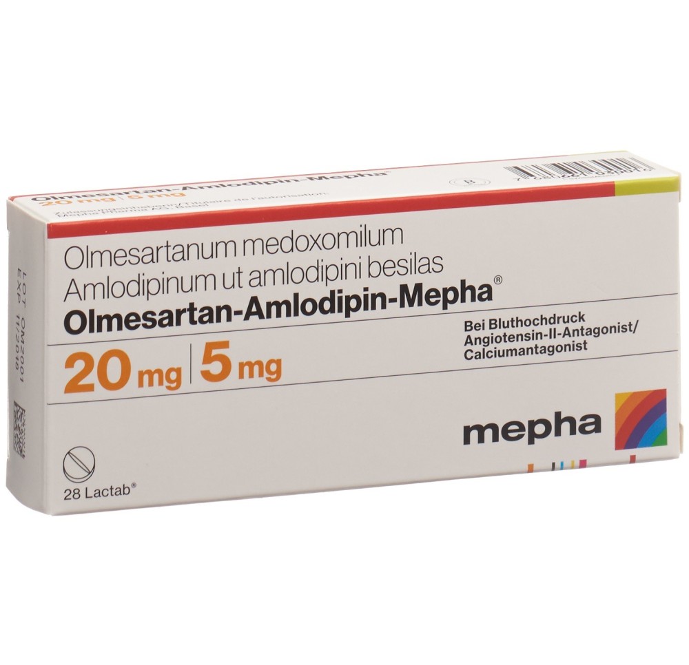 OLMESARTAN-AMLODIPIN Mepha cpr pell 20/5mg 28 pce OLMESARTAN-AMLODIPIN Mepha cpr pell 20/5mg 28 pce