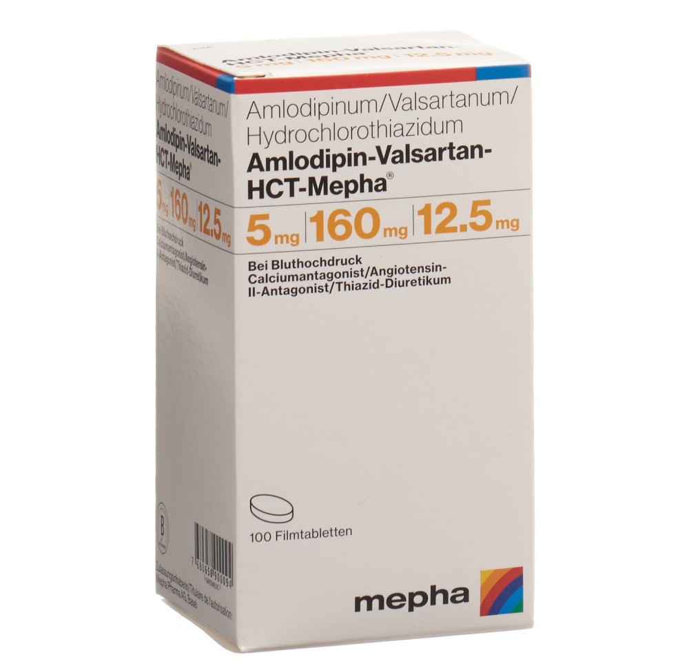 AMLODIPIN VALSARTAN HCT Mepha 5/160/12.5 100 pce AMLODIPIN VALSARTAN HCT Mepha 5/160/12.5 100 pce