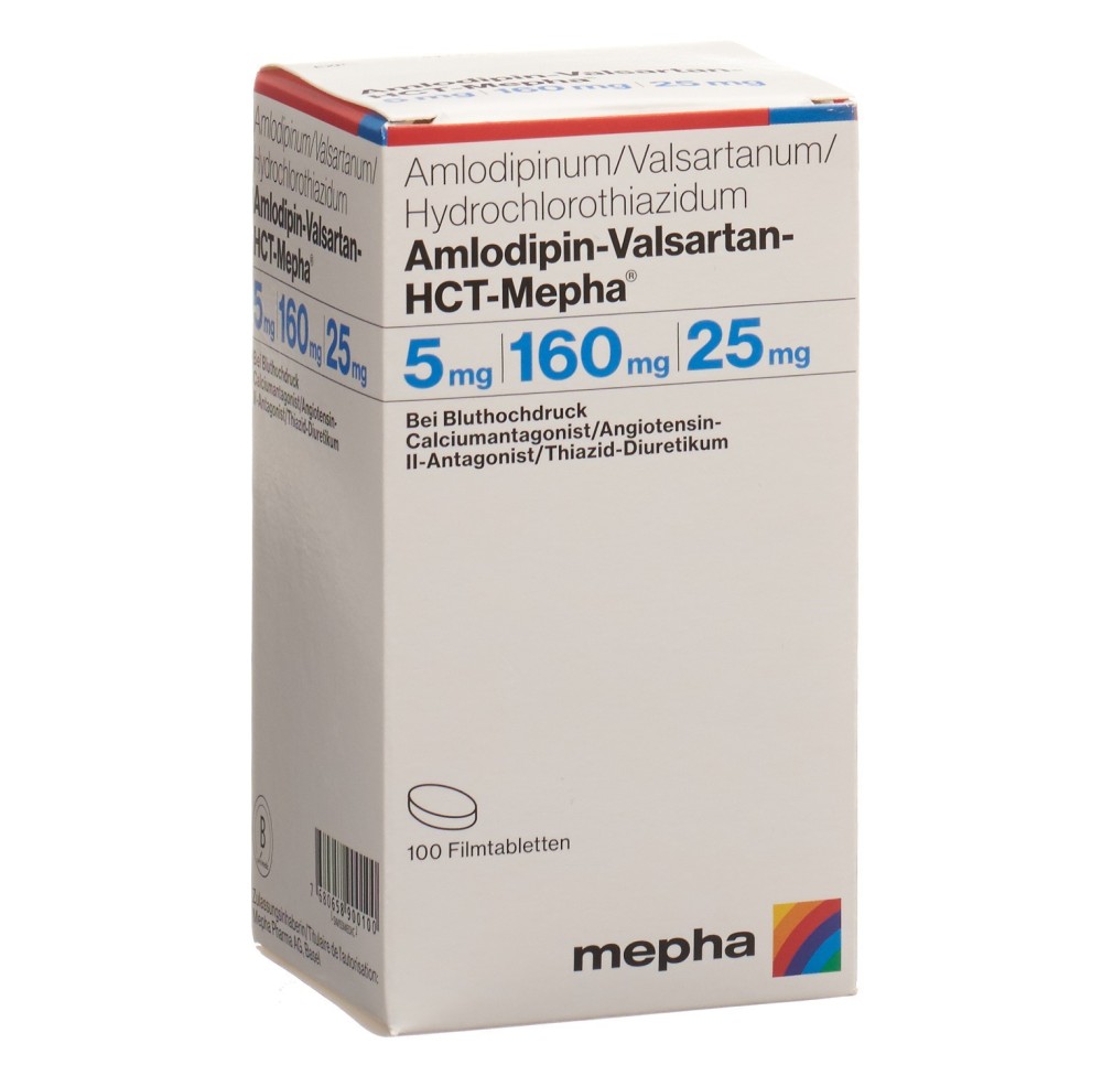 AMLODIPIN VALSARTAN HCT Mepha 5/160/25 100 pce AMLODIPIN VALSARTAN HCT Mepha 5/160/25 100 pce