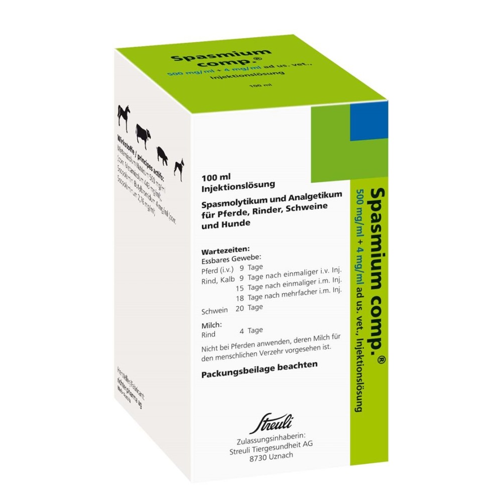 SPASMIUM comp 500 mg + 4 mg/ml ad us. vet. 100 ml SPASMIUM comp 500 mg + 4 mg/ml ad us. vet. 100 ml