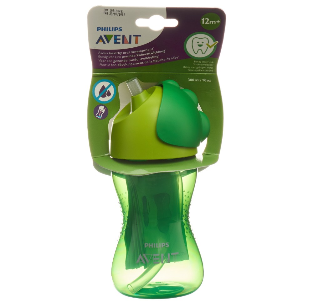 PHILIPS AVENT tasse avec paille 300ml boy vert