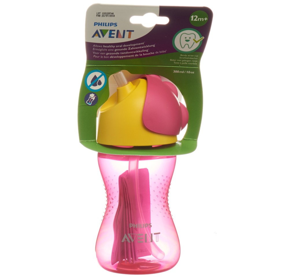 PHILIPS AVENT tasse avec paille 300ml girl rose