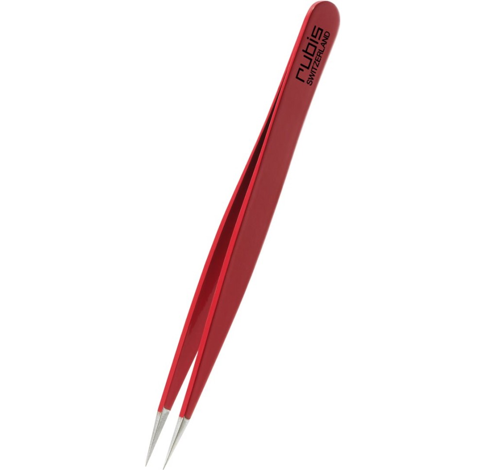 RUBIS pincette pointue rouge inox
