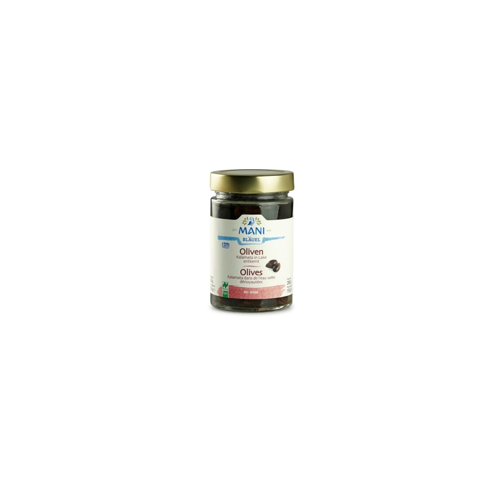 MANI Olives Kalamata saumure dénoyauté bio 280 g MANI Olives Kalamata saumure dénoyauté bio 280 g