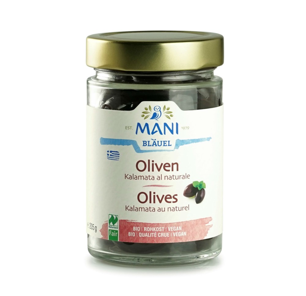 MANI Olives Kalamata au naturel cru bio 205 g MANI Olives Kalamata au naturel cru bio 205 g
